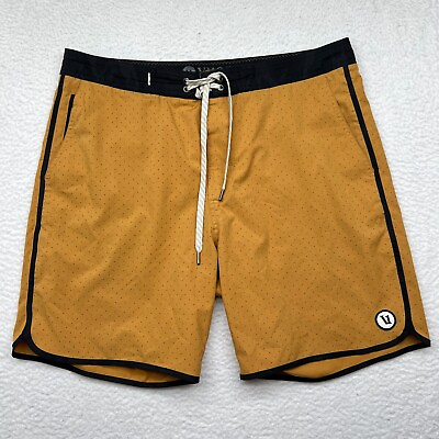 #ad Vuori Men#x27;s Size 34 Mustard Yellow Polka Dot Infinity Board Shorts Cruise Swim