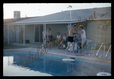 #ad #ad Swimming Pool Man Woman Horsing Around Throw Pool 35mm Slide 1960s Kodachrome