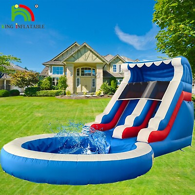 #ad 24ft Commercial PVC Water Slide Inflatable with Pool for Kids Adults Wet Dry Use
