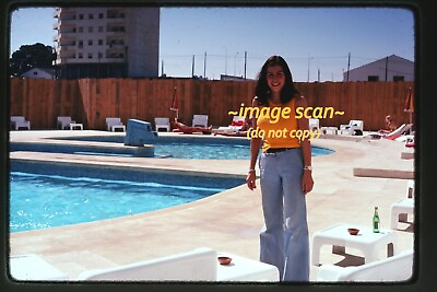 #ad Pretty Woman at a Swimming Pool in 1974 Kodachrome Slide k30a