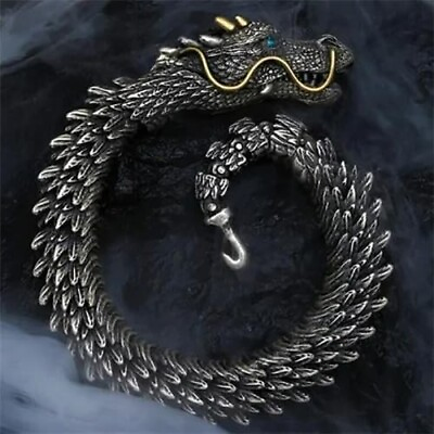 #ad Men Vintage Dragon Viking Stainless Steel Scale Chain Wrist Cuff Bangle Bracelet
