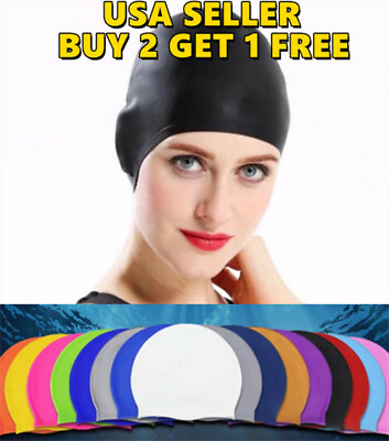 Men Women Silicone Swimming Cap Solid Color Long Hair Clean Swim Pool for Adult