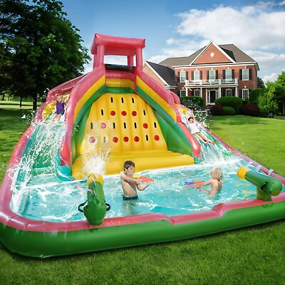 #ad 16ft Inflatable Water Slide Heavy Duty PVC Climber with Two Slides amp; Splash Pool
