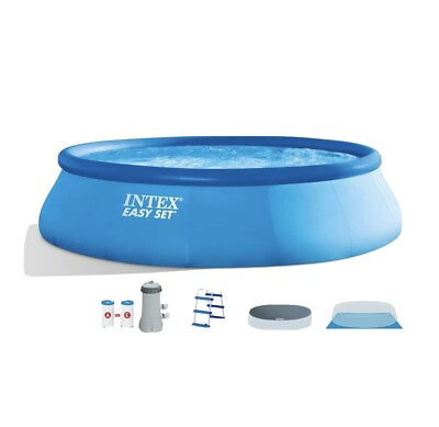 #ad INTEX 15#x27; x 42quot; EASY SET Above Ground Pool w Pump Cloth Cover and Ladder