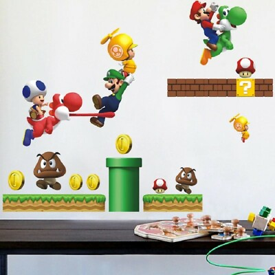🍄 20 BIG Super Mario Bros Removable Wall Stickers Decal Game Room Decals 🍄