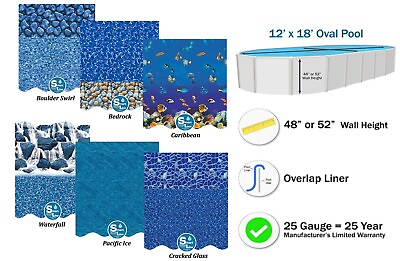 #ad Smartline 12#x27; x 18#x27; Oval 48quot; 52quot; Wall Height Swimming Pool Overlap Liner 25 GA
