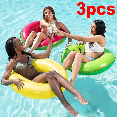 #ad 32quot; 3Pcs Swimming Floats Inflatable Pool Raft Float Beach Party Swim Circle Ring