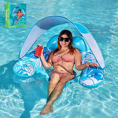 #ad Pool Float with Canopy XL Pool Lounge Chairs with Cup Holders Floating