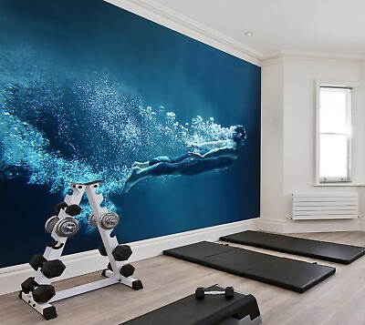 #ad 3D Sea Swimming G7800 Wallpaper Wall Murals Removable Self adhesive Honey