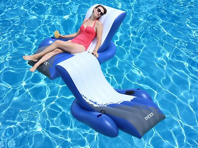 #ad NEW Intex Floating Recliner Inflatable Swimming Pool Lounge Raft w 2 Cup Holders