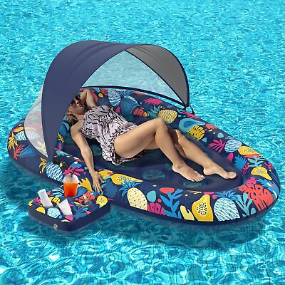 #ad 3 in 1 Pool Float Lounger for Adults Inflatable Float with Detachable Sun Shade