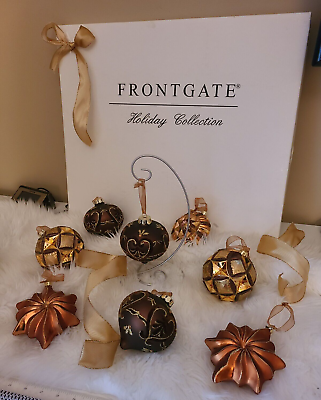 Frontgate Holiday Collection Ornaments Christmas set 8 HB Bronze Gold Brown