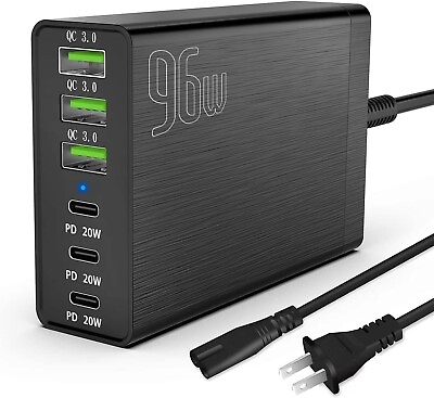 #ad 6Port USB C Hub Wall Charger Travel Fast Charging Station Multi port 2024 New