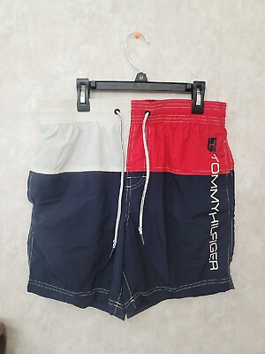 #ad #ad Tommy Hilfiger Swim Trunks Mens Size Small Swimming Shorts Red White Blue Pocket