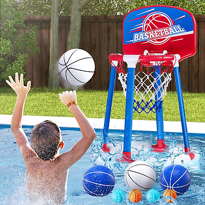 #ad Pool Basketball Hoop Poolside with Backboard Floating Pool Toys with 4 Basketba