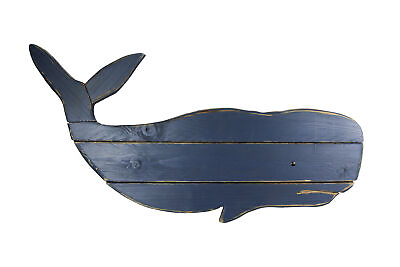 #ad 30 Inch Distressed Blue Carved Wood Whale Wall Hanging Decorative Display Art