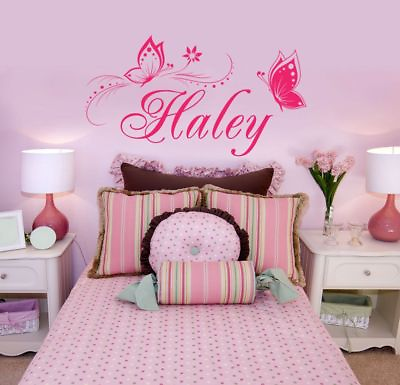 Butterfly Wall Sticker Personalized ONE NAME Vinyl Wall Decal Girl#x27;s Bedroom