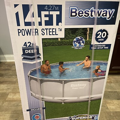 #ad Bestway 14#x27; x 42quot; Power Steel Frame Swimming Pool Set w Pump Ladder amp; Cover