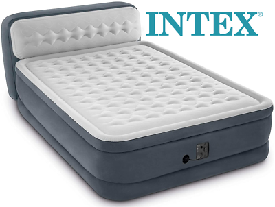 Intex Inflatable Air Mattress Dura Beam Ultra Plush Pillow Top Bed Headboard
