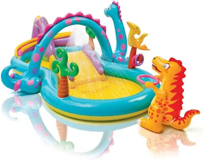 #ad Intex Dinoland Backyard Play Center Kiddie Inflatable Swimming Pool with Slide