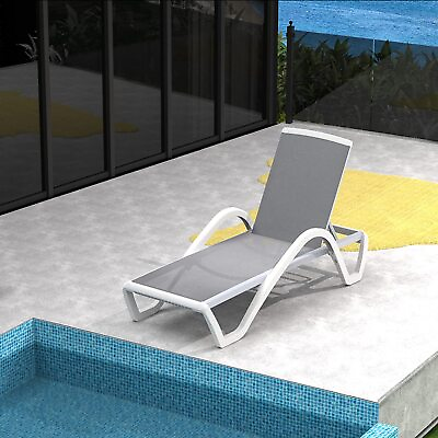 Domi Outdoor Chaise Lounge Adjustable Aluminum Pool Lounge Chair W Arm Gray