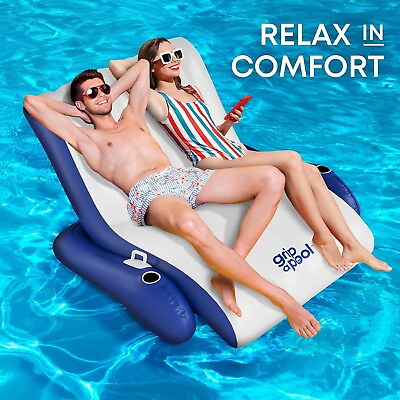 #ad Recliner Pool Float Lounger 2 Adults Heavy Duty Lake Beach Floating Raft Ride On