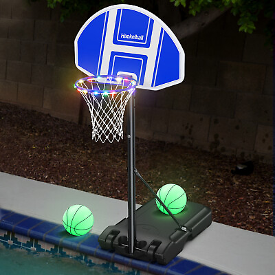 #ad 45#x27;#x27; 59#x27;#x27; Poolside Basketball Hoop w Light 2 Balls Pump Swimming Pool Sports