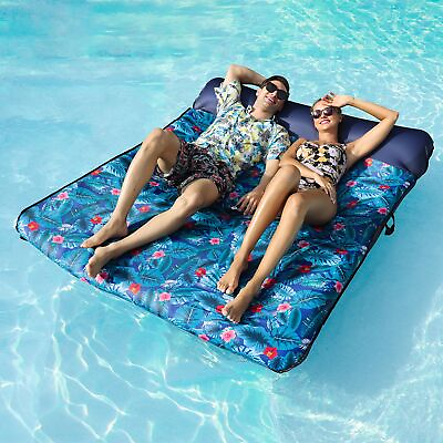 #ad Ultra Comfort Pool Floats Raft Fabric Covered Inflatable Lounger Mat Pillow