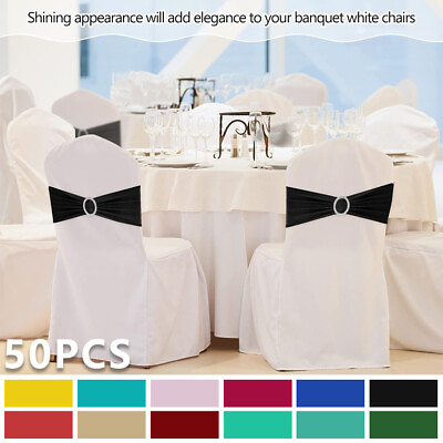 #ad 50Pcs Chair Sashes Sequin Stretch Bows Chair Bands Xmas Wedding Banquet Decor