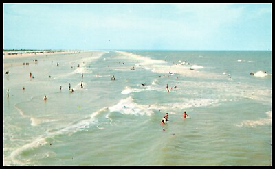 #ad #ad Jacksonville FL Beach Birds Eye View Crowd Swimming Florida Postcard 64