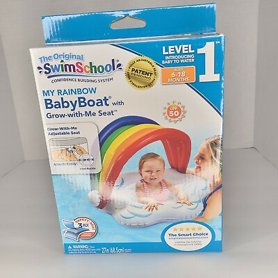 #ad Baby Pool Boat Float Swim Infant Rainbow w Sunshade 6 18 Months Water NIB