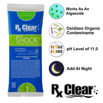 Rx Clear Swimming Pool 73% Calcium Hypochlorite Mega Chlorine Shock 1 lb Bags