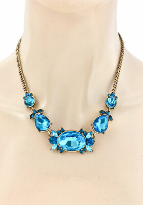 #ad Classy Casual Chic Necklace Intense Aqua Pool Blue Glass Crystal Costume Jewelry