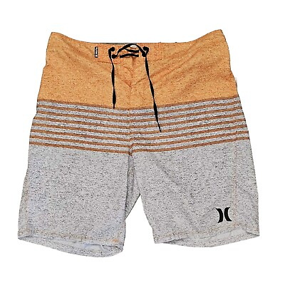 #ad Hurley 34 swim trunks board shorts unlined surf pocket 9quot; inseam Orange Gray