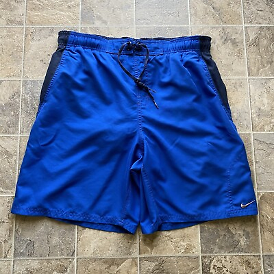 #ad #ad Nike Shorts Men#x27;s Medium Blue Swim Trunks Mesh Lined Embroidered Y2K