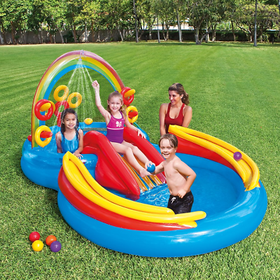 #ad Rainbow Slide Inflatable Pool amp; Water Slide Ring Center 9.75 X 6.3 Ft Pool