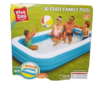 Play Day Inflatable 10 Ft Rectangular Family Swimming Above Ground Kiddie Pool