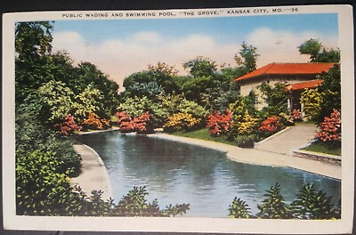 #ad #ad Vintage MISSOURI postcard public swimming pool The Grove 1942 Kansas City MO