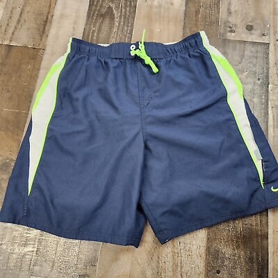 #ad Mens Nike size L Large Navy Blue Drawstring Mesh Lined Swim Shorts