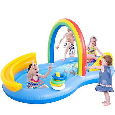 #ad Inflatable Swimming Pool with Water Slide Kiddie Inflatable Play Center with...