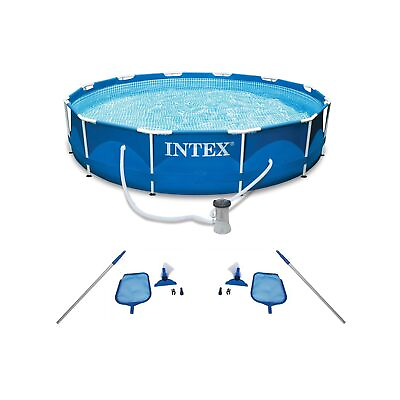 Intex Metal Frame Swimming Pool with Filter Pump and Pool Cleaning Kit 2 Pack