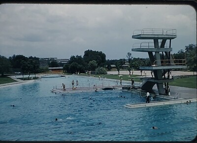 #ad 35mm Slide 1950s Swimming Pool Kodachrome Red Border High Diving Platform Vtg