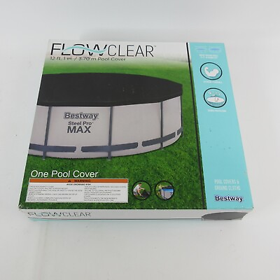 Bestway Flowclear Round 12#x27; Pool Cover for Steel Pro Max Above Ground Fast Set