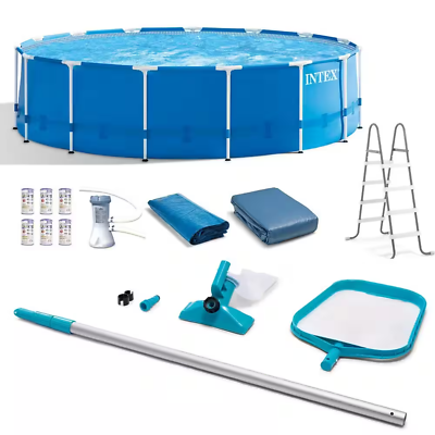 #ad 15 Ft. X 48 In. Metal Frame above Ground Swimming Pool Set w Pump Cover Ladder