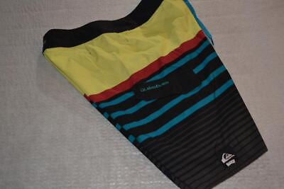 35402 a Mens Quiksilver Board Shorts Cargo Swimming Size 33 Black Yellow Blue