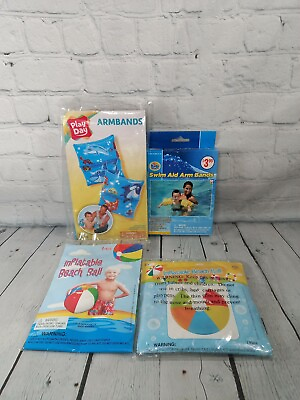 #ad Swimming Pool Bundle: 2 Pair Inflatable Armbands Floaties Age 3 6 2 Beach Balls
