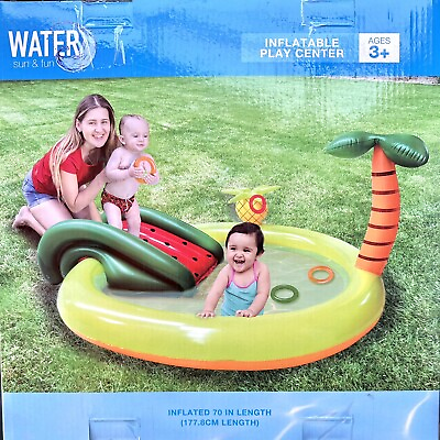 #ad #ad Inflatable Play Center w Slide Sprayer Ring Toss Small Pool Summer Water Fun