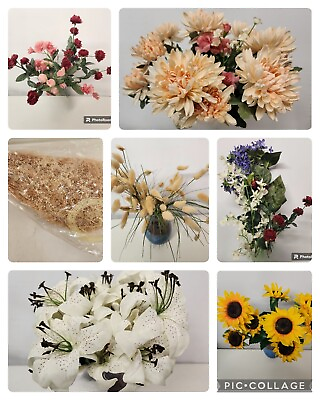 #ad Lot Silk Flowers Sunflower Baby Breath Mums Bouquet Centerpiece 50 buds NO VASE