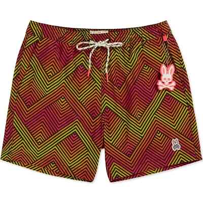 #ad Psycho Bunny Men#x27;s Size M Adrian Chevron Swim Trunks Swimwear Shorts Neon Pink