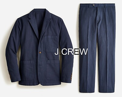 #ad JCREW suit jacket pants navy chore blazer cotton linen chino 38 full set casual